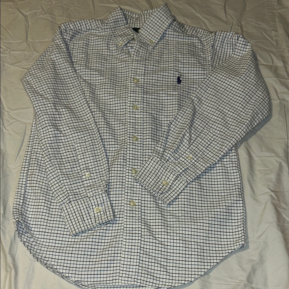 Ralph Lauren White And Blue Plaid Button Down Shirt